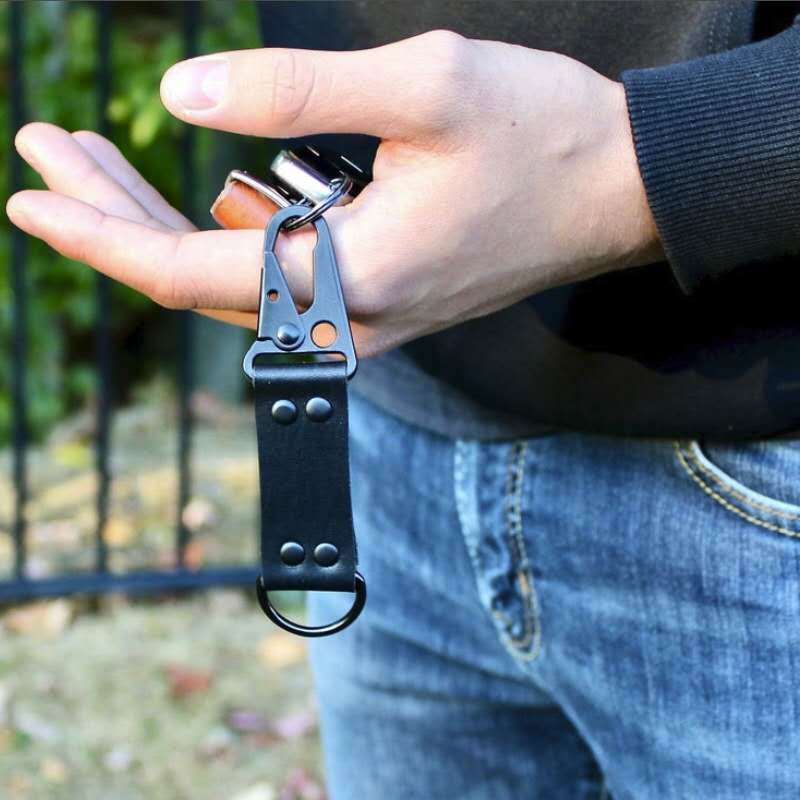 EDC Outdoor Leather Strap Keychain Holder Belt Loop Heavy Duty Belt Clip Key Fob Holder Key Ring on Belt Solid Key Clip for Men