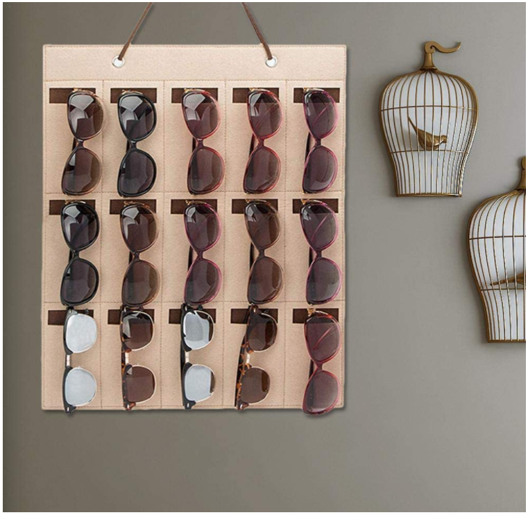 Wall Mounted Felt Sunglasses Organizer 15 Slots Glasses Storage Holder Hanging on Wall