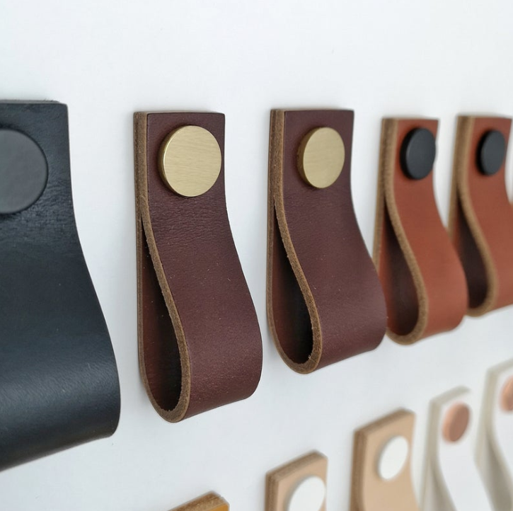 YY Factory Wholesale Custom Leather drawer pulls Dresser handles Leather door handle Cupboard pulls