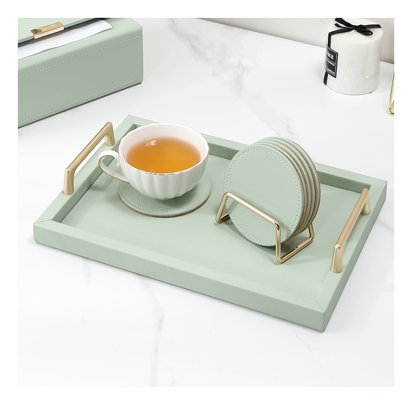 Rectangle  Decorative  Coffee Table Perfume Living Room Kitchen Serving Tray with Gold Polished Metal Handles