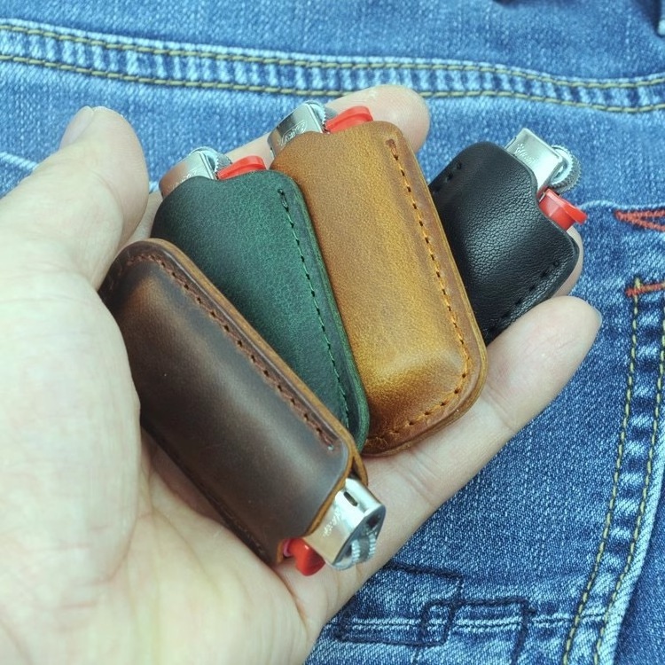 Portable Leather Lighter Case Custom Logo Vintage Lighter Holder Pouch Protective Cover