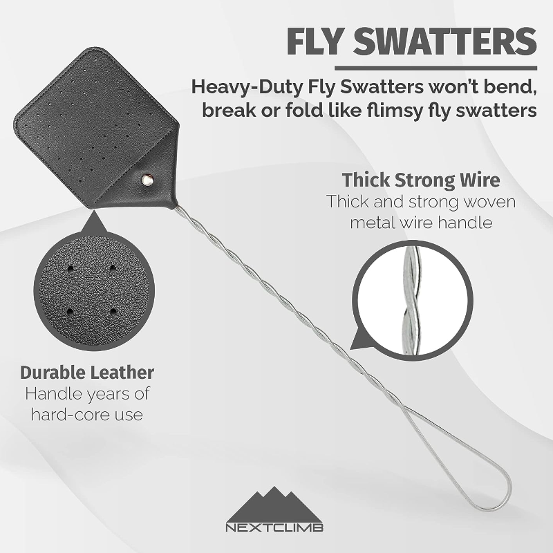 17 inch Leather Fly Swatter Manual Heavy Duty Flyswatter with Long Handle Rustic Wasp Swatter for Kitchen Home