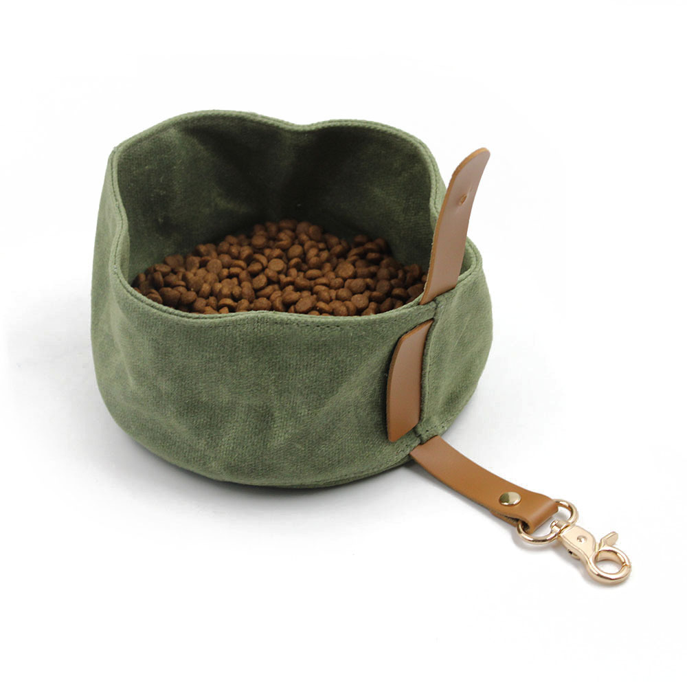 Waterproof  Portable Pet Dog Water Bowl Waxed Canvas  Dog Feeding Bowl  Dog for Travel Outdoor Walking