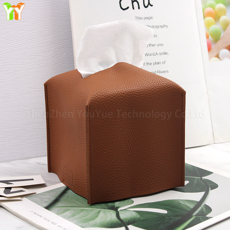 Tissue Box Cover Square PU Leather Tissue Box Holder Modern Tissue Case Facial Paper Organizer Dispense 5X5X5'