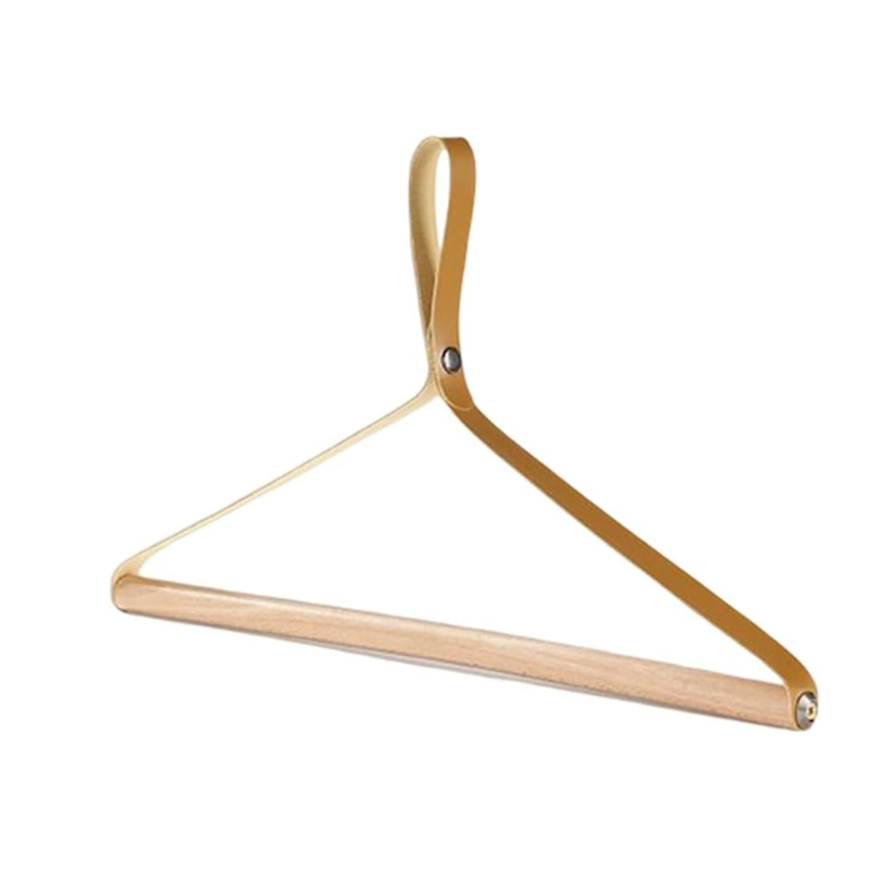 Wooden Folding Hanger Beech Wood Drying Rack Clothes Hanging PU Leather Hanger for Camping