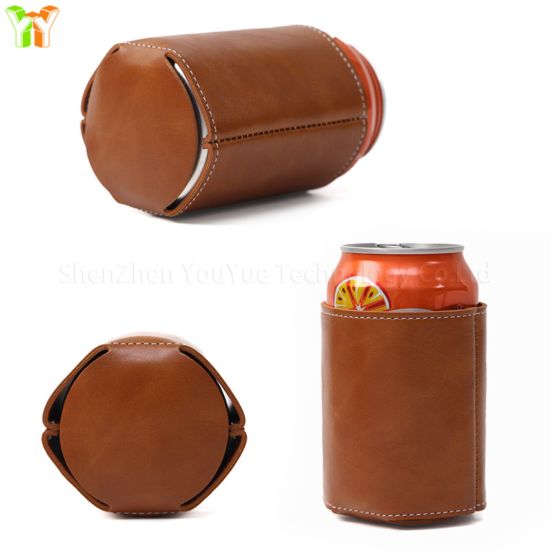 Non-Slip Can Cooler Sleeves PU Leather Cooler Covers for Beer Slim Can Beer Bottle Sleeves Coolers Holder