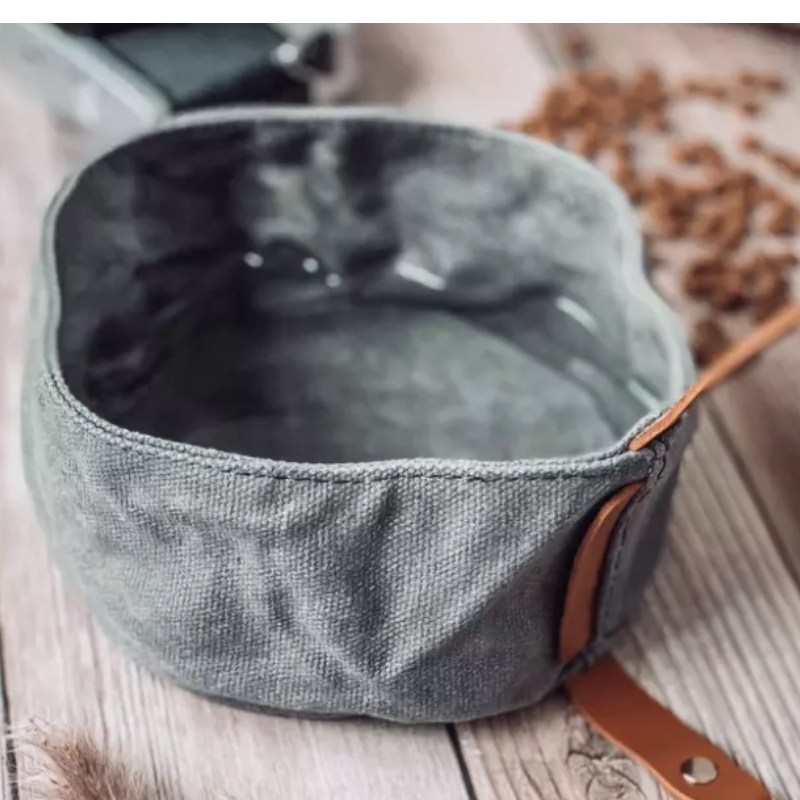 Waterproof  Portable Pet Dog Water Bowl Waxed Canvas  Dog Feeding Bowl  Dog for Travel Outdoor Walking