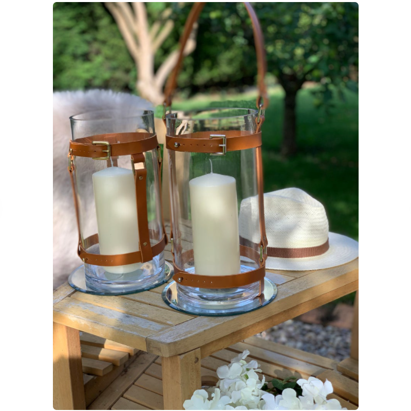 2021 Garden Leather Candle Storm Lantern Luxury Lamp Vase Glasses Case Hanging Flower Holder