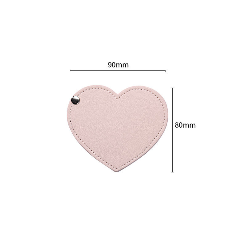 YY Compact Heart Shaped  Pocket Mirror With PU Faux Leather Sleeve, Mini Purse Mirror  For Women Girls