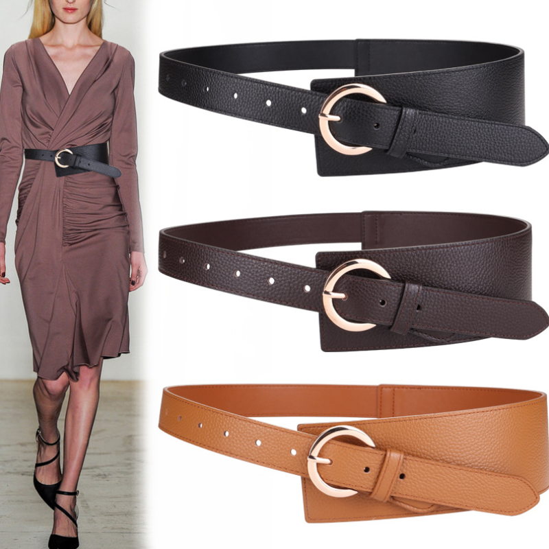 Women Dress Belt Vintage Adjustable Leather Waist Belt Women Ladies Chain Belt with Metal Buckle