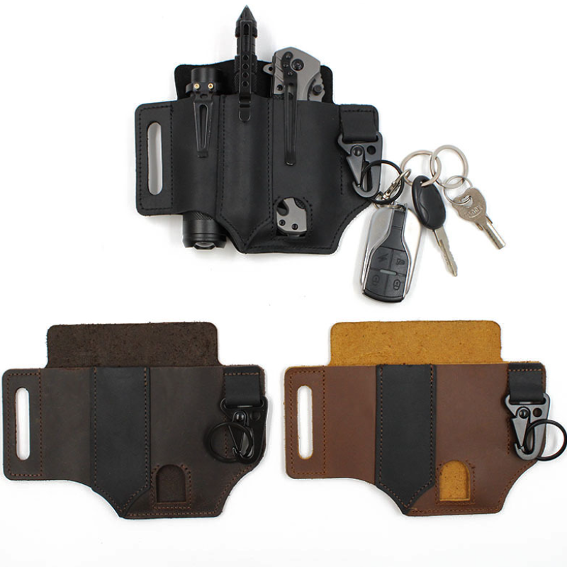 Belt Key Holder Multitool edc Pocket Organizer Camping edc Multitool Pouch Cowhide Leather Flashlight Holster with Pen Holder