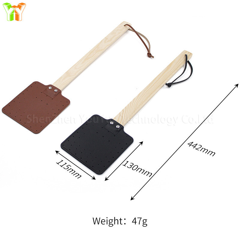 Fast Shipping PU Leather Fly Swatter Long Wooden Handle Mosquito Repellent Swatter Holder