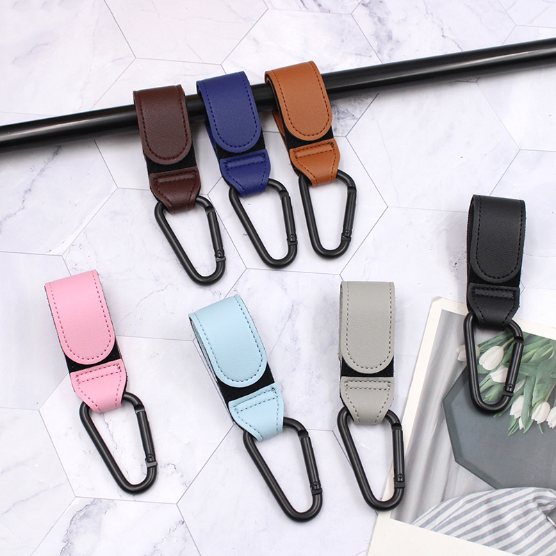 Wholesale Portable Outdoor Baby Stroller Hook PU Leather Hanging Buckle Novelty Hooks