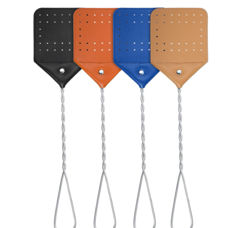 2023 PU Leather Fly Swatter FlySwatters with metal handle Flying Insect Racket Flyswatter Beat for mosquito