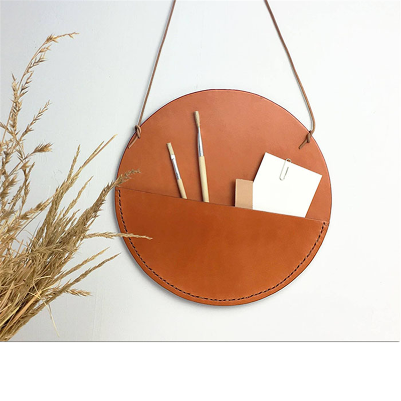 Handmade Leather Wall Art Hanging Bags Hanger Flower Wall Holders For Home Decor