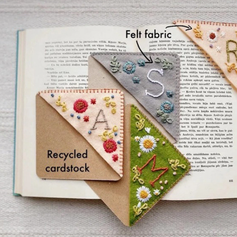 Office accessories stylish four seasons book label soft felt personalized handmade embroidery corner bookmark