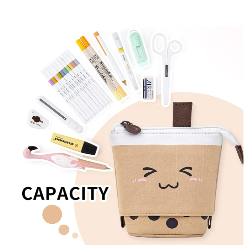 Customized Cute Pencil Bag Standing Pen Organizer Box Holder case Bubble Tea For Office School