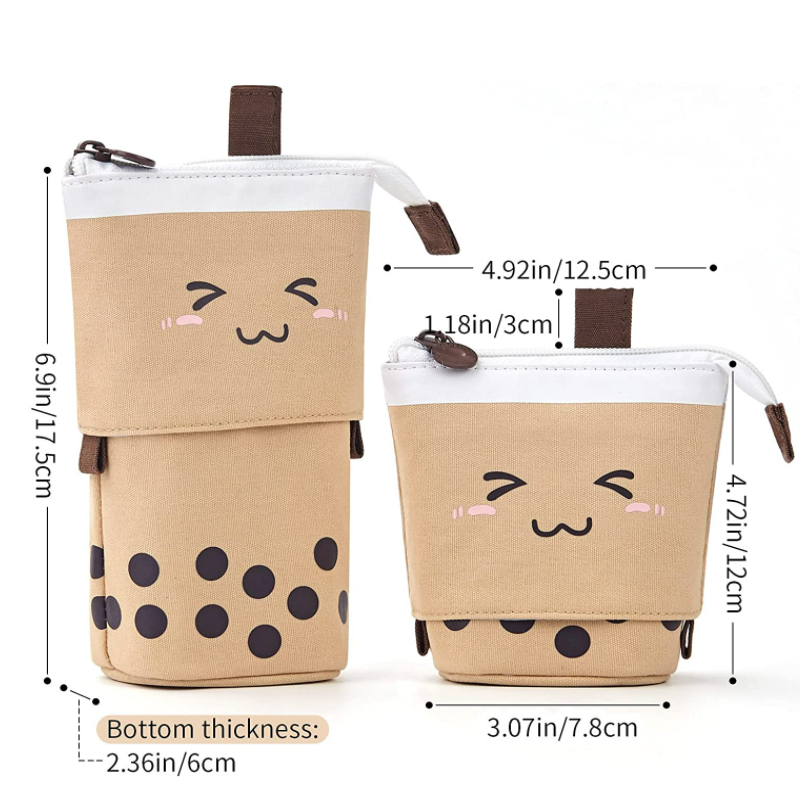 Customized Cute Pencil Bag Standing Pen Organizer Box Holder case Bubble Tea For Office School