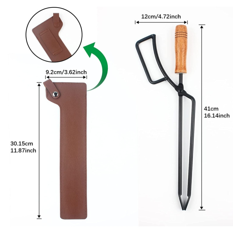 31cm Long Camping Barbecue Leather Tongs Case Portable Fireplace Firewood Tong Clip Cover PU Holster