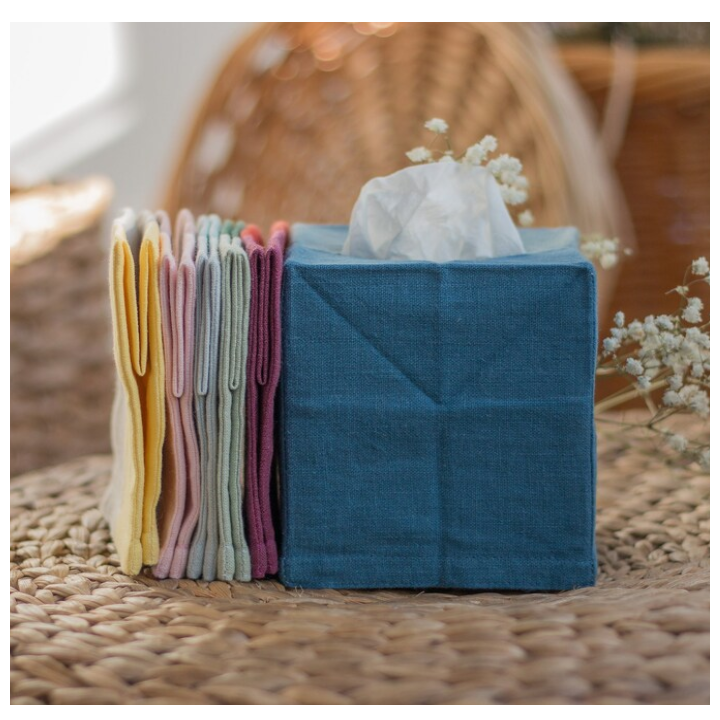 YY Pastel Linen Tissue Box Cover Square Tissue box cover Bathroom Decor