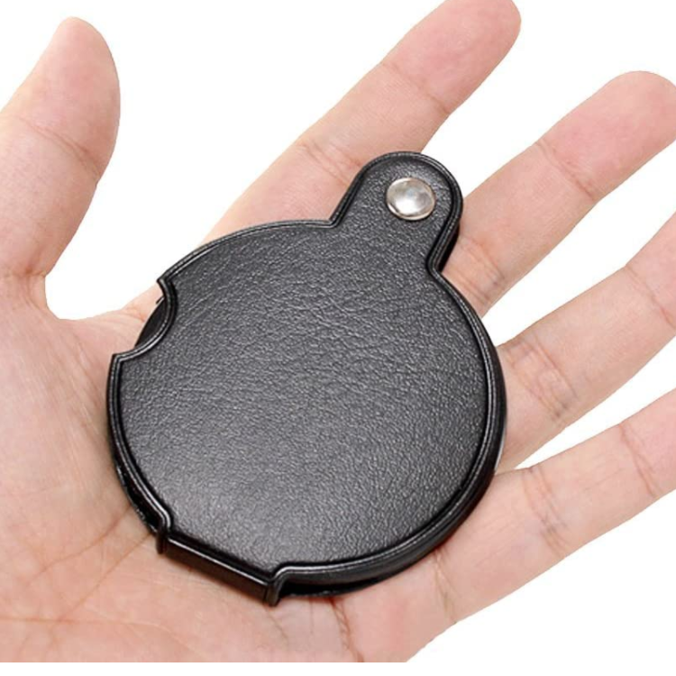 Portable Round Little Handy Magnifier 10X Mini Foldable Leather Pocket Magnifying Glass with Black Cover Case