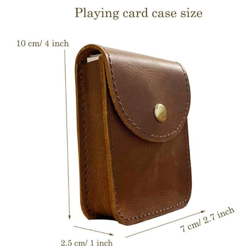 Genuine Leather Playing Card Case Holder Single Deck Playing Card Box Leather Pocket with Belt Clip Mini Tools Storage Pouch