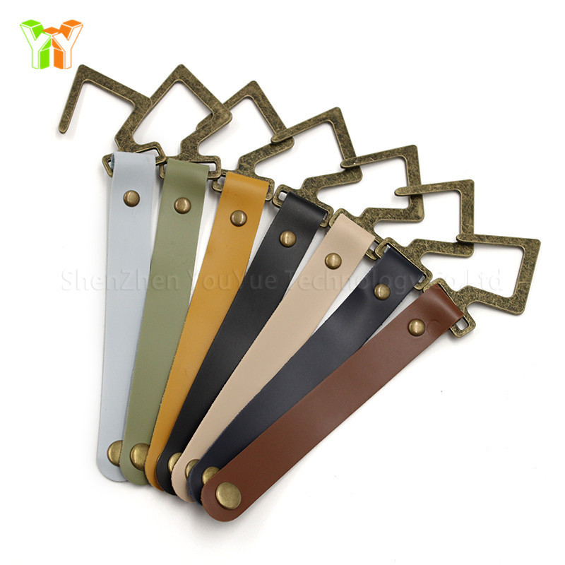 Ready to Ship PU Leather Hooks Travel Outdoor Cookware Hanging Rack Metal J Shape Hook