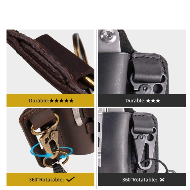 Genuine Leather EDC Tools Holster With Hook Belt Camping Knife Sets Cover Leather Torch Sheath Flashlight Cover Outdoor