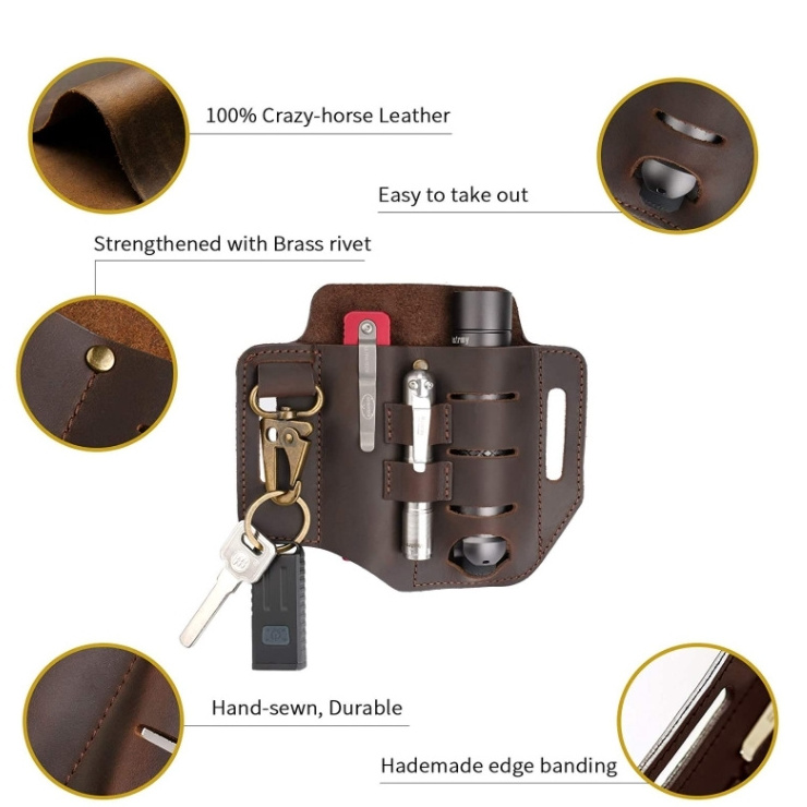 Genuine Leather EDC Tools Holster With Hook Belt Camping Knife Sets Cover Leather Torch Sheath Flashlight Cover Outdoor