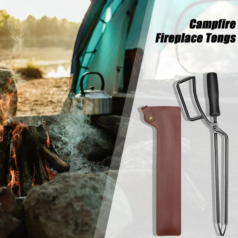 31cm Long Camping Barbecue Leather Tongs Case Portable Fireplace Firewood Tong Clip Cover PU Holster