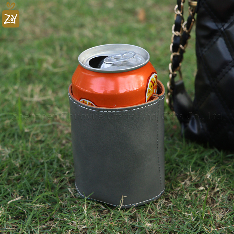 YY RTS camping outdoor  PU leather insulator cover beer drink cooler sleeve, foldable drink sleeve cooler