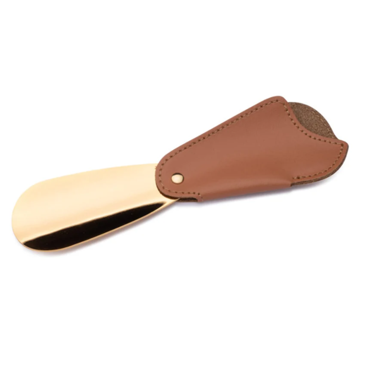 YY Custom Logo pu leather Travel Shoe Horn with metal