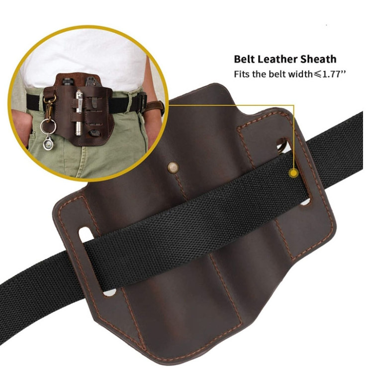 Genuine Leather EDC Tools Holster With Hook Belt Camping Knife Sets Cover Leather Torch Sheath Flashlight Cover Outdoor