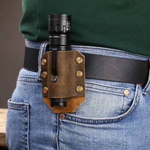 Crazy Horse Leather EDC Flashlight Belt Holster Camping Knife Tools Electric Torch Holder