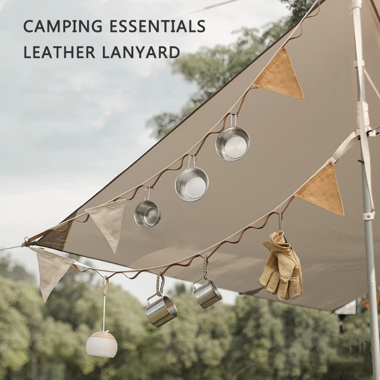 Outdoor Camping Picnic Hanger pu leather portable Tent Storage Hanging Clothes Strap customized fashion Camping Hanging Rope