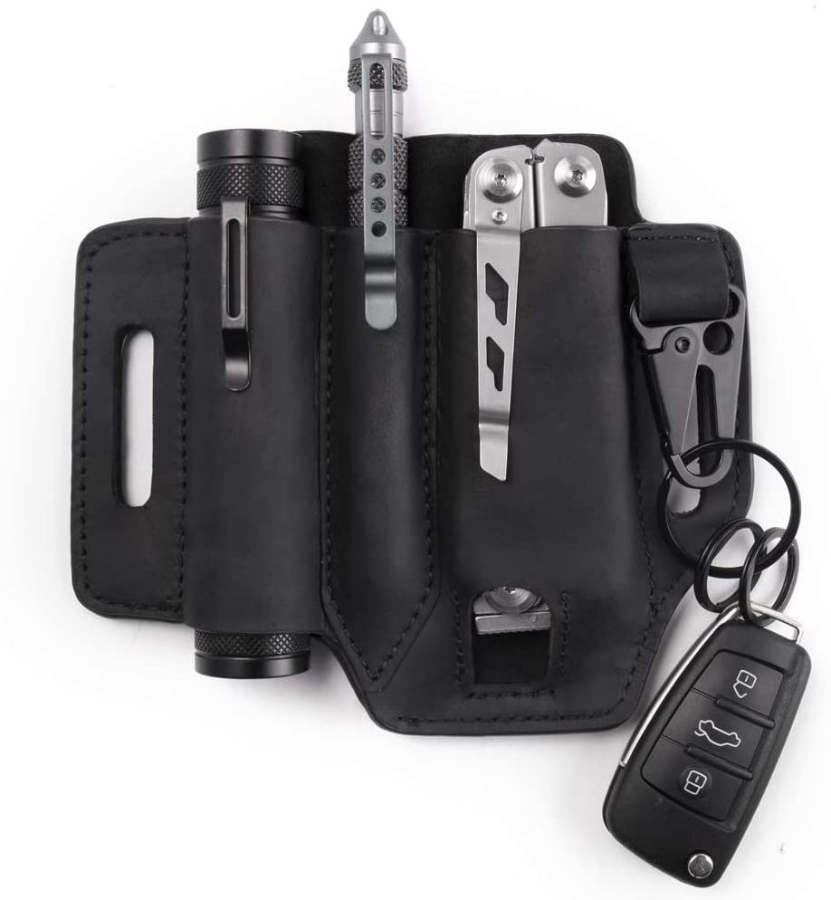 Multitool Sheath EDC Leather Belt Organizer Self-Defense Tool Case Bag Genuine leather Flashlight Holder