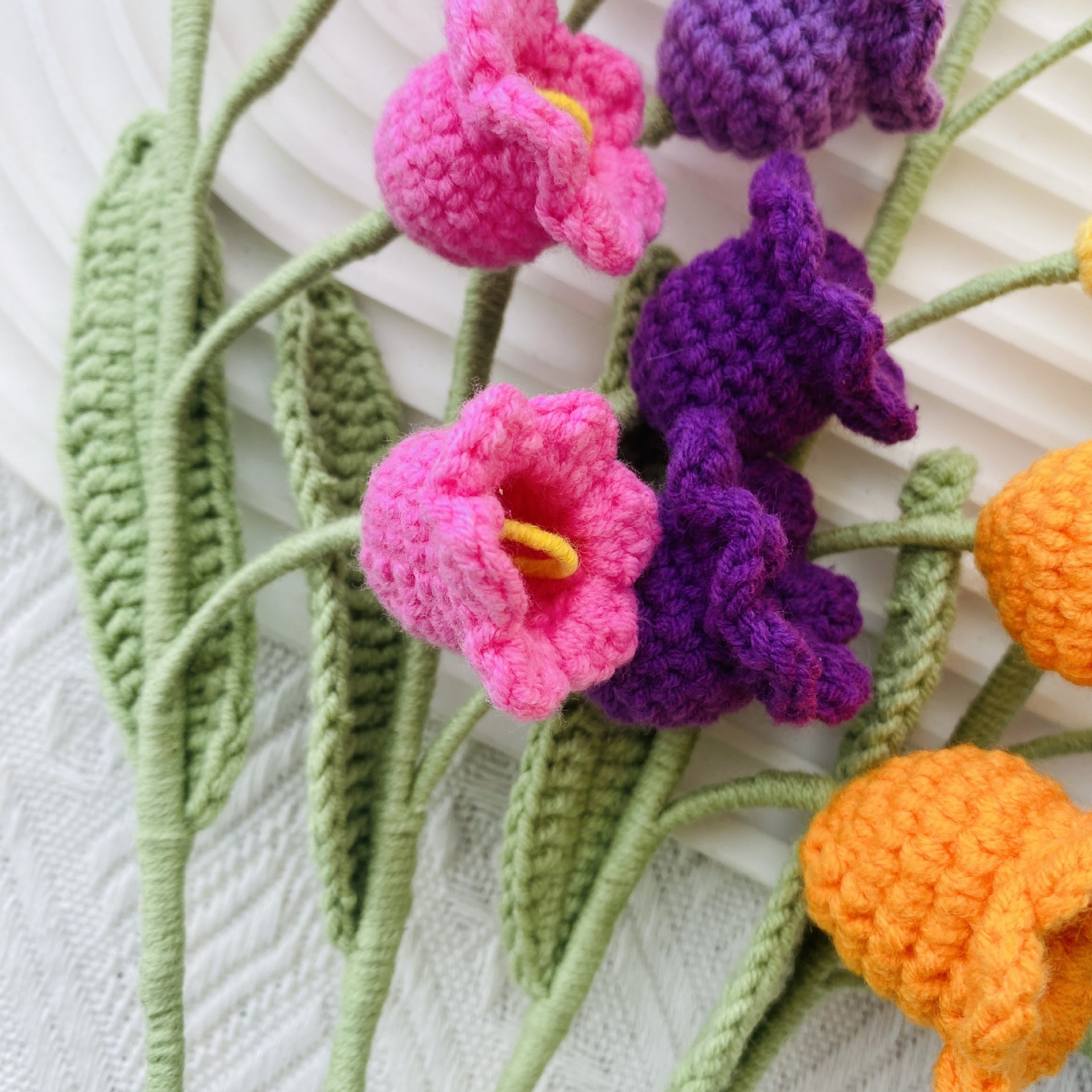 Handmade Crochet Colorful Flowers Woolly Knitted Faux Flowers Bouquet Home Living Room Knitted Floral Decoration