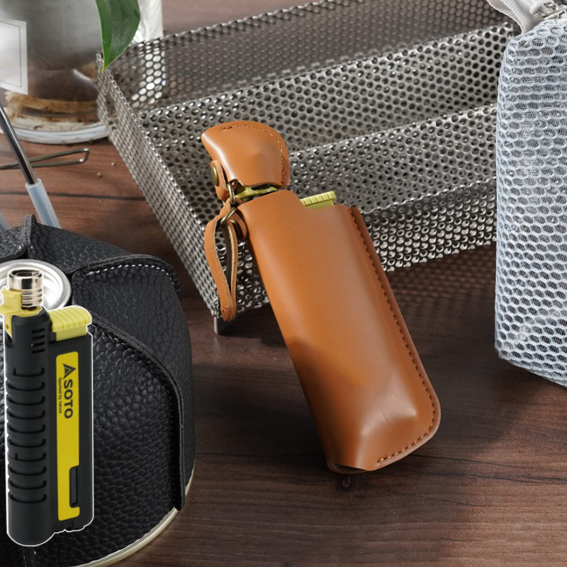 Wholesale PU Leather Torch Lighter Sleeve Holder Camping Flame Lighter Cover Custom Lighter Case for Bic Clipper