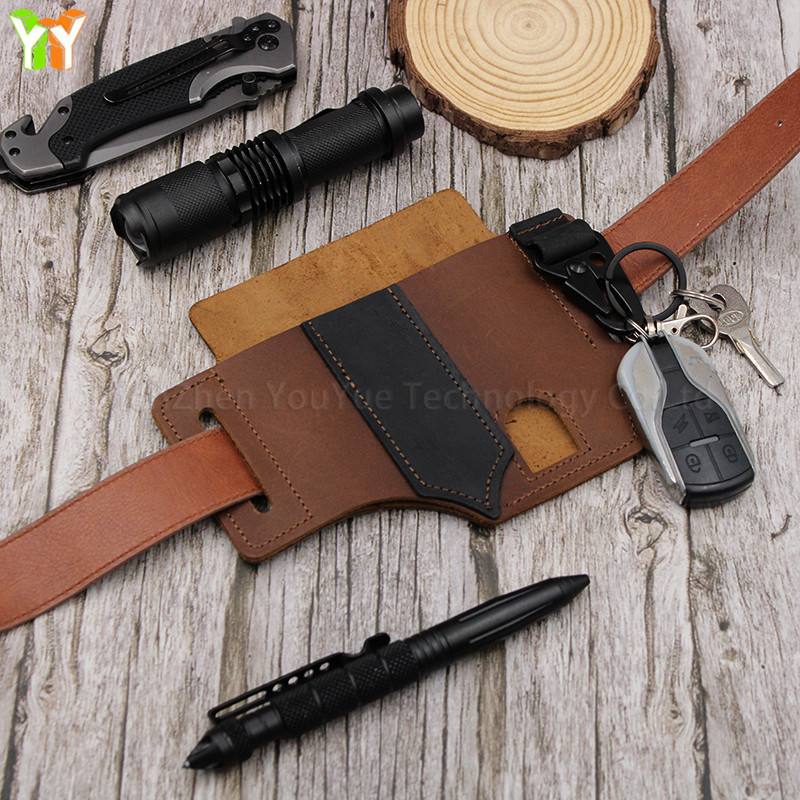 Multitool Sheath Belt Pen Holder Key Fob Flashlight Tool Pouch Leather Sheath for Man EDC Pocket Organizer