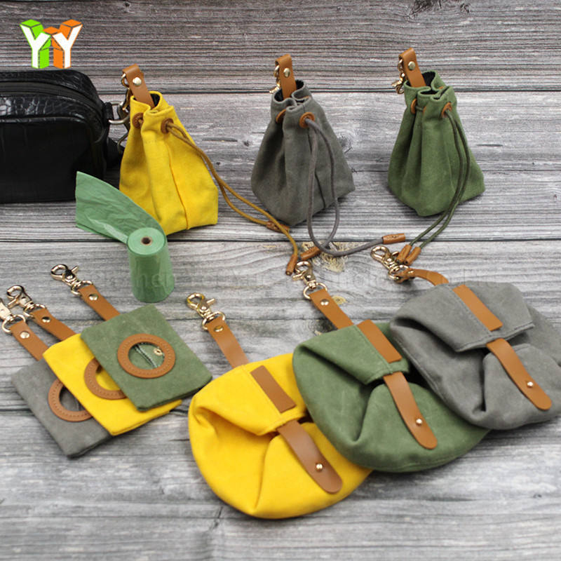 Waxed Canvas Dog Treat Pouch Pet Poop Bag Holder Pet Foldable Feeding Bowl Dog Travel accessories