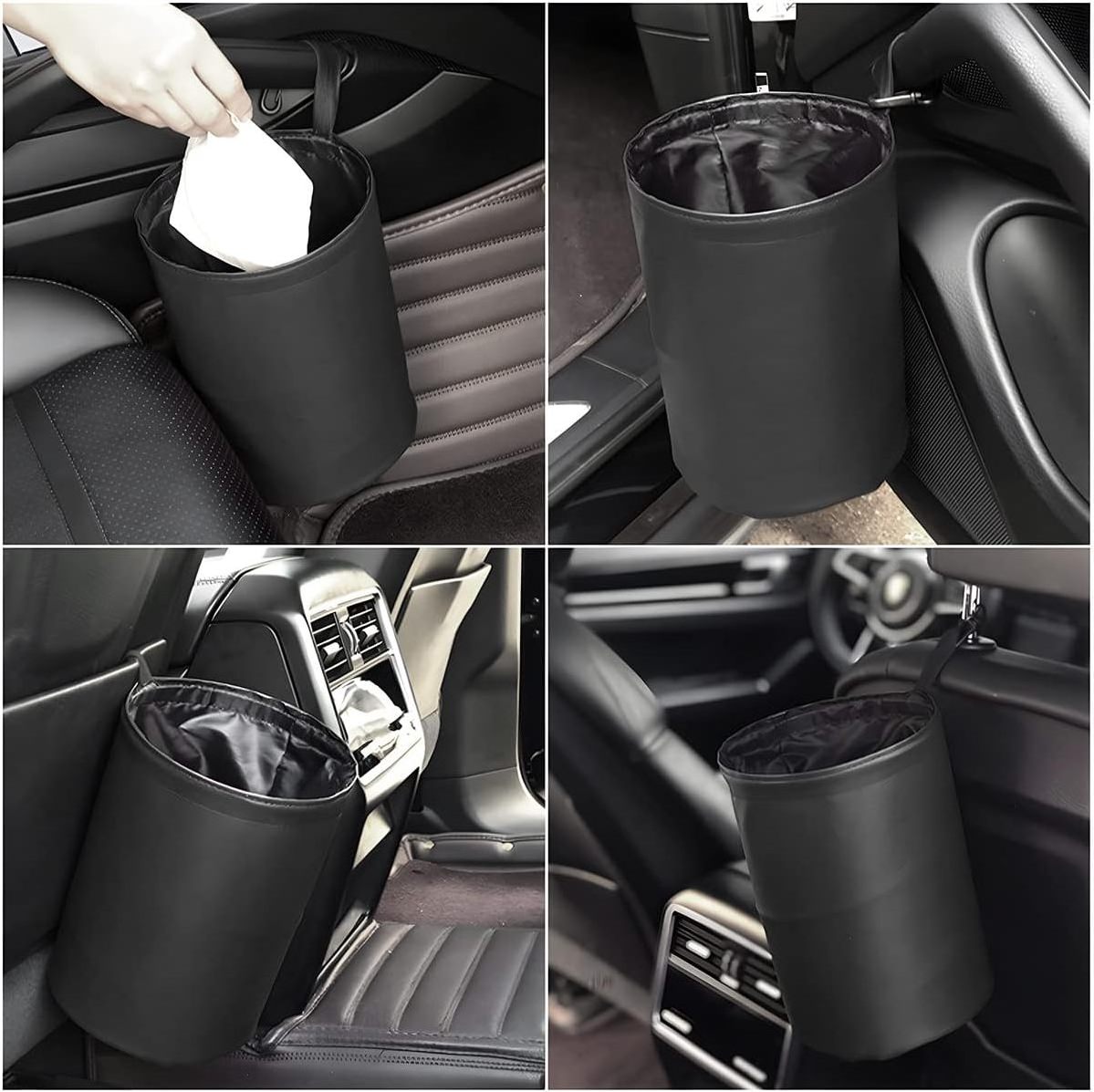 Foldable Car Trash Can Multipurpose Storage Bag Hanging Waterproof Leather Garbage Bin Car Interior Accessories