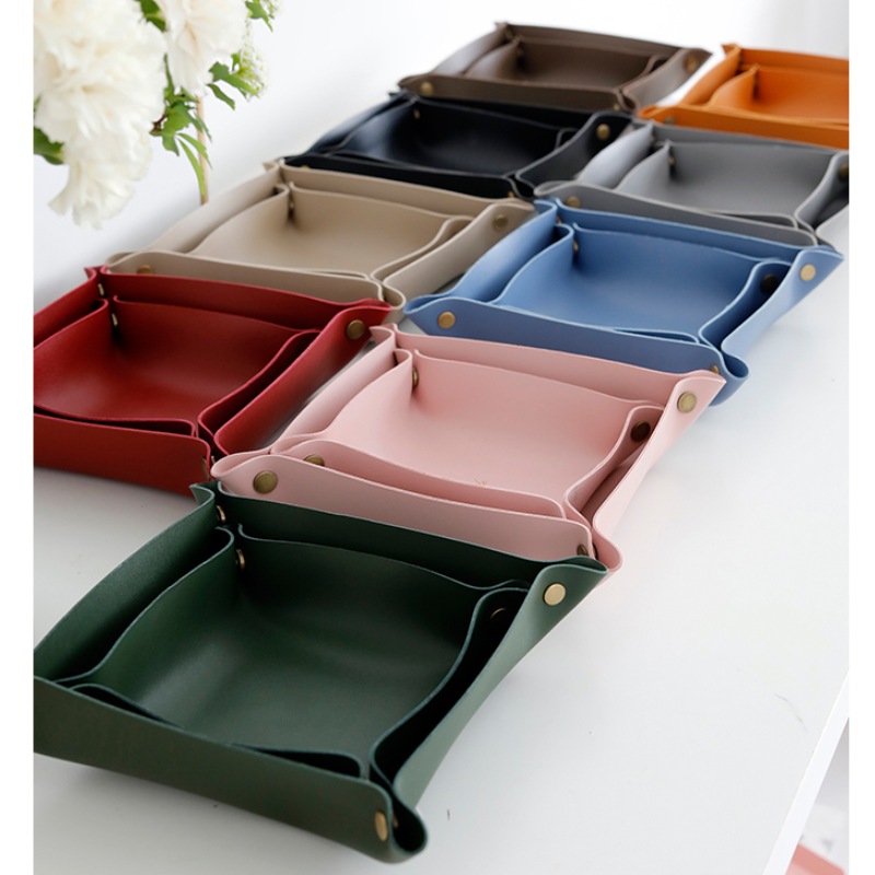 Nordic snap pu Leather Key desktop tray coin candy storage tray custom jewelry tray