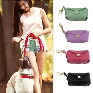 PU Leather Pet Dog Poop Bag Holder Portable PU Leather Waste Bag Dispenser with Carabiner Travel Garbage Bag Doggie Dispenser