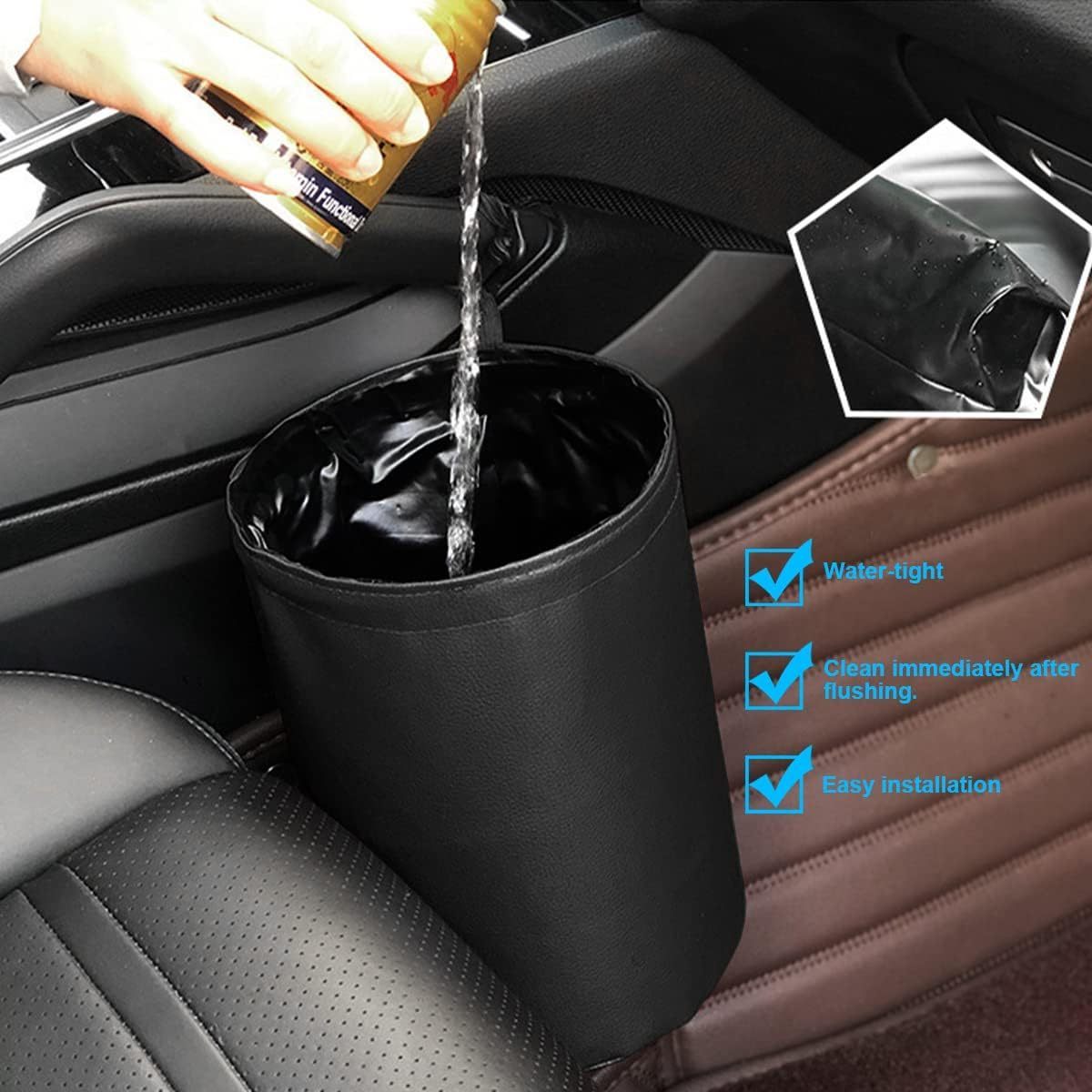 Foldable Car Trash Can Multipurpose Storage Bag Hanging Waterproof Leather Garbage Bin Car Interior Accessories