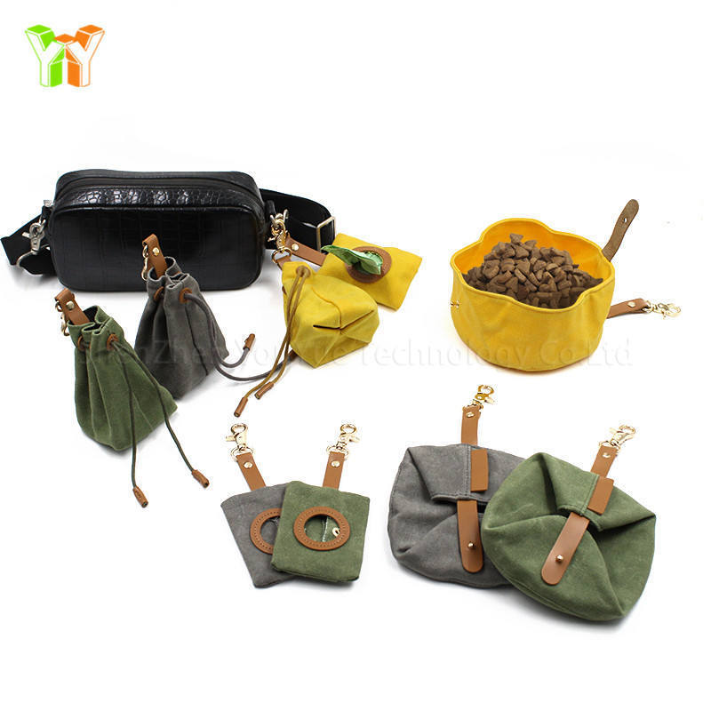 Waxed Canvas Dog Treat Pouch Pet Poop Bag Holder Pet Foldable Feeding Bowl Dog Travel accessories