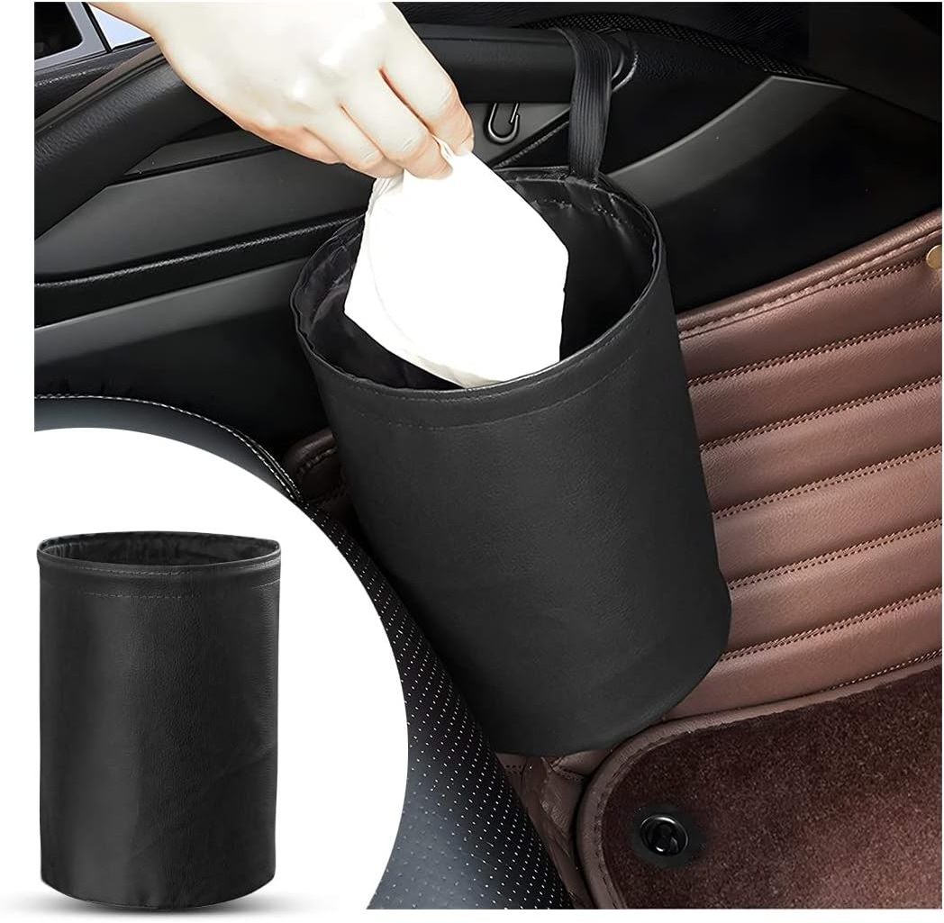 Foldable Car Trash Can Multipurpose Storage Bag Hanging Waterproof Leather Garbage Bin Car Interior Accessories