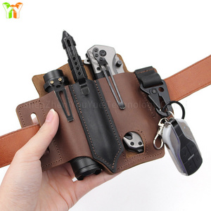 Multitool Sheath Belt Pen Holder Key Fob Flashlight Tool Pouch Leather Sheath for Man EDC Pocket Organizer