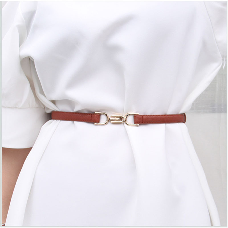 Simple Design PU Leather Ladies Dress Belt Skinny Waist Belts Strap Gold Color Buckle Female Belts For Women