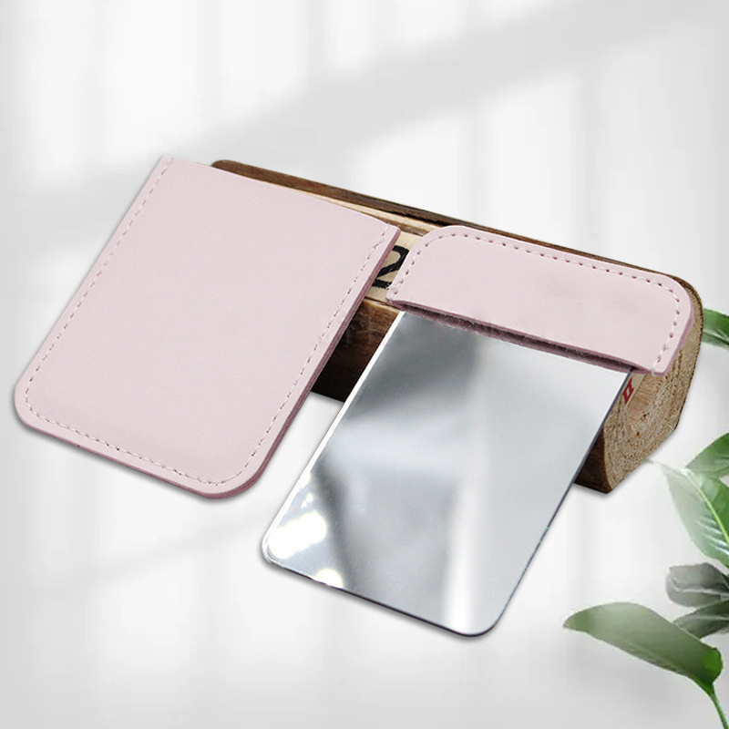 Girls Women Travel Makeup Mirror Stainless Steel Compact Mini Pocket Handheld Mirror With Leather Cover