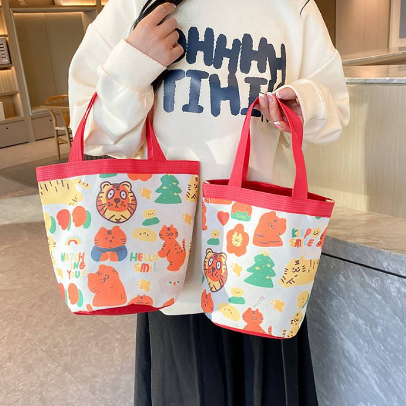 New Design Cute Bucket Bag Carton Lunch Handbag Bento Bag Large Capacity Canvas Tote Bag